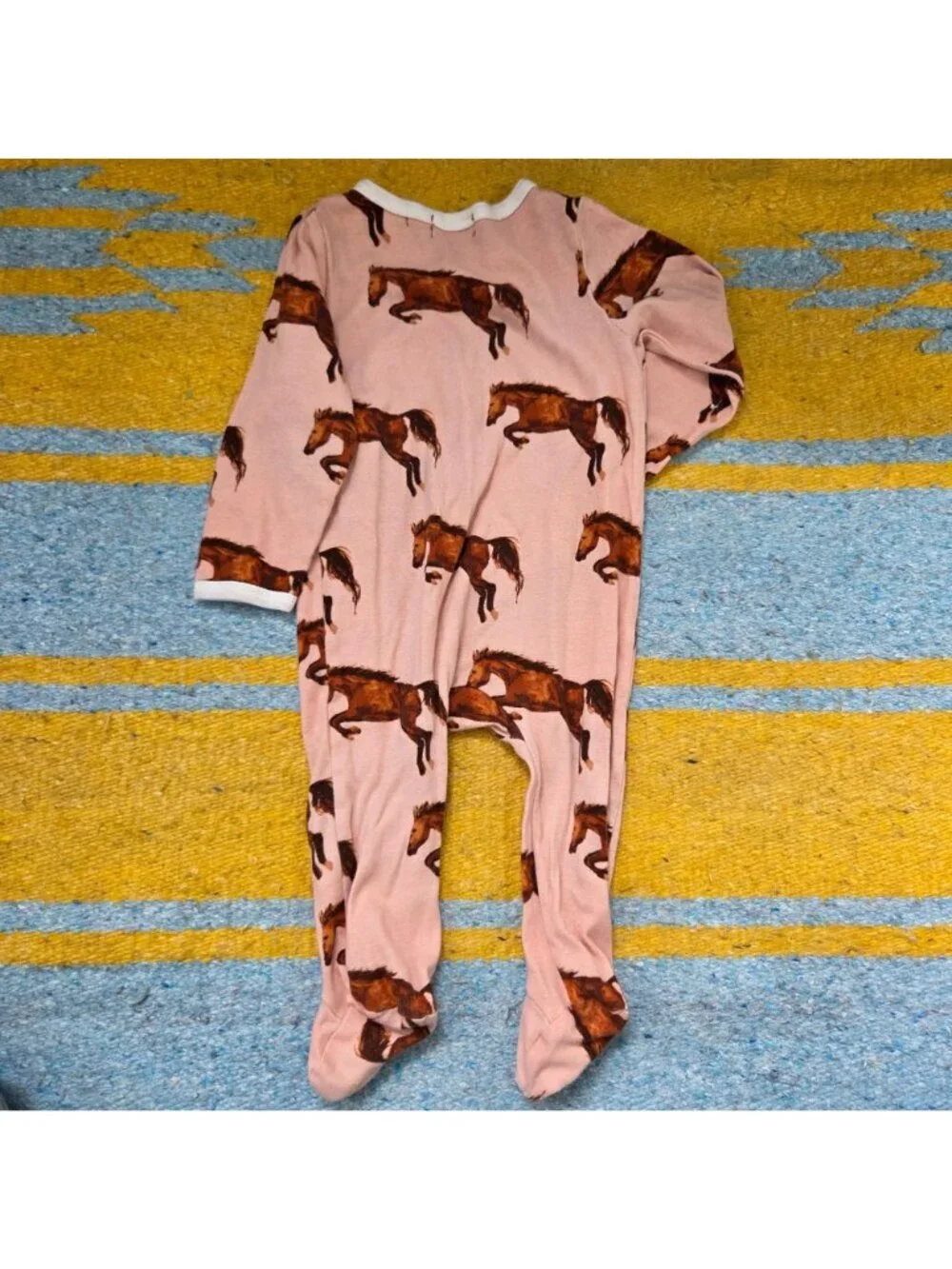 Milkbarn Horse Print Organic Cotton Snap Footed Romper Size 6-9 months